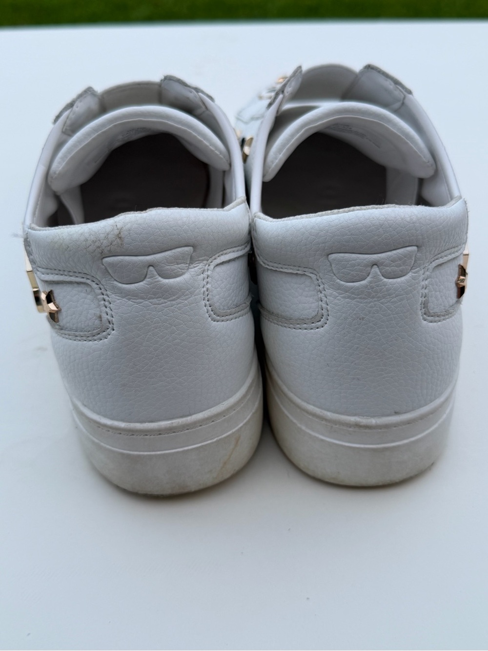 Karl Lagerfeld Paris Caitie White Slip-On Sneakers with Stud & Patch Accents - Picture 3 of 5